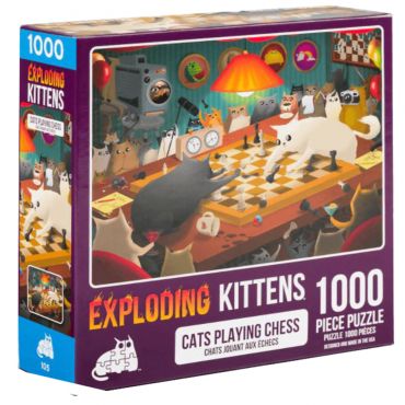 爆炸貓1000片拼圖: 對弈中的貓 英文版 Exploding Kittens 1000 Piece Puzzle Cats Playing Chess