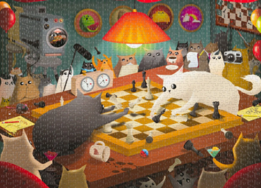 爆炸貓1000片拼圖: 對弈中的貓 英文版 Exploding Kittens 1000 Piece Puzzle Cats Playing Chess